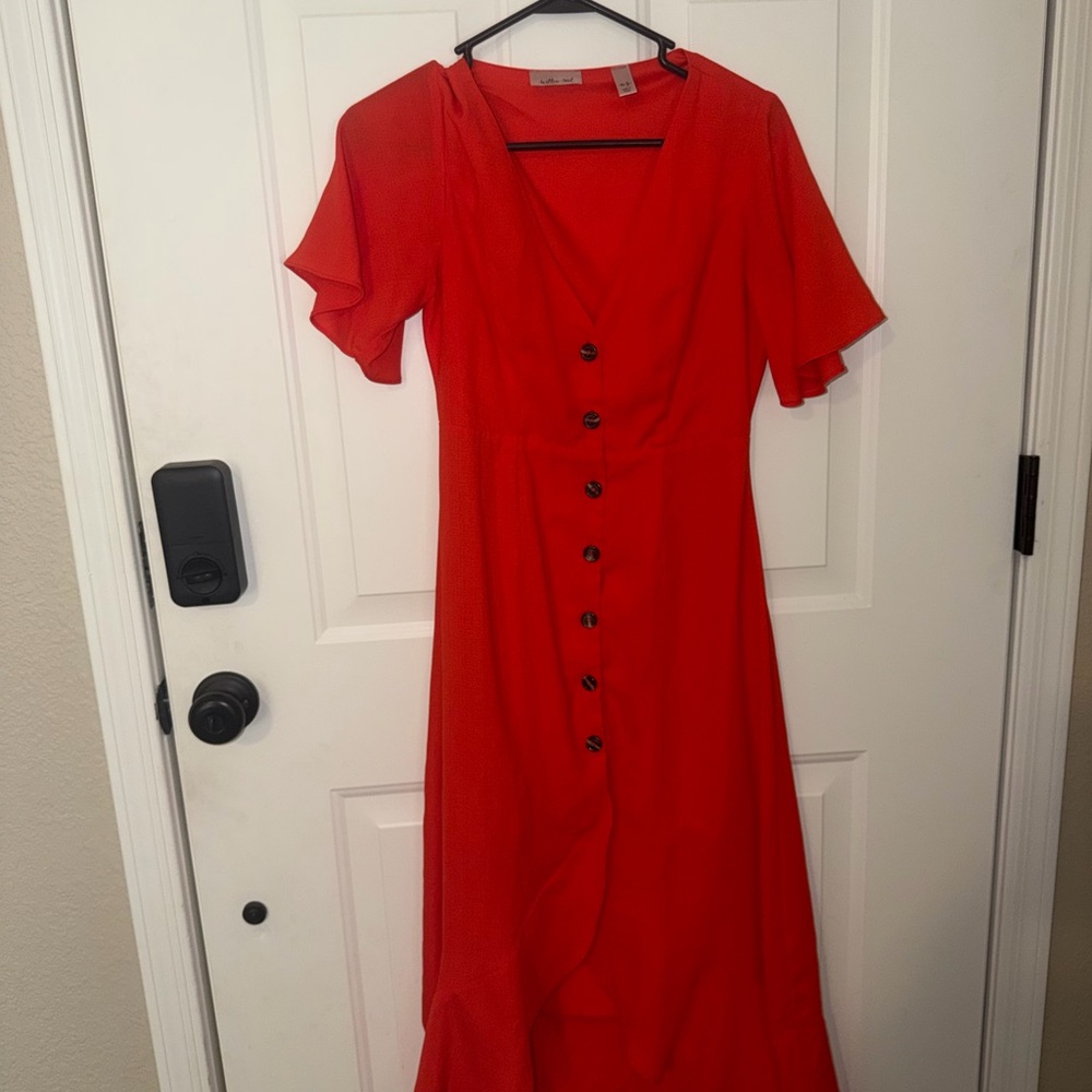Chic Scarlet Button-Front Midi Dress